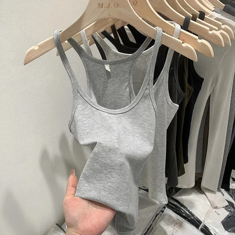 Layering Outerwear Tees 2026 Summer Y2K Hot Girl Knitted Ribbed Women Camis Figure Flattering Sleeveless Tank Top