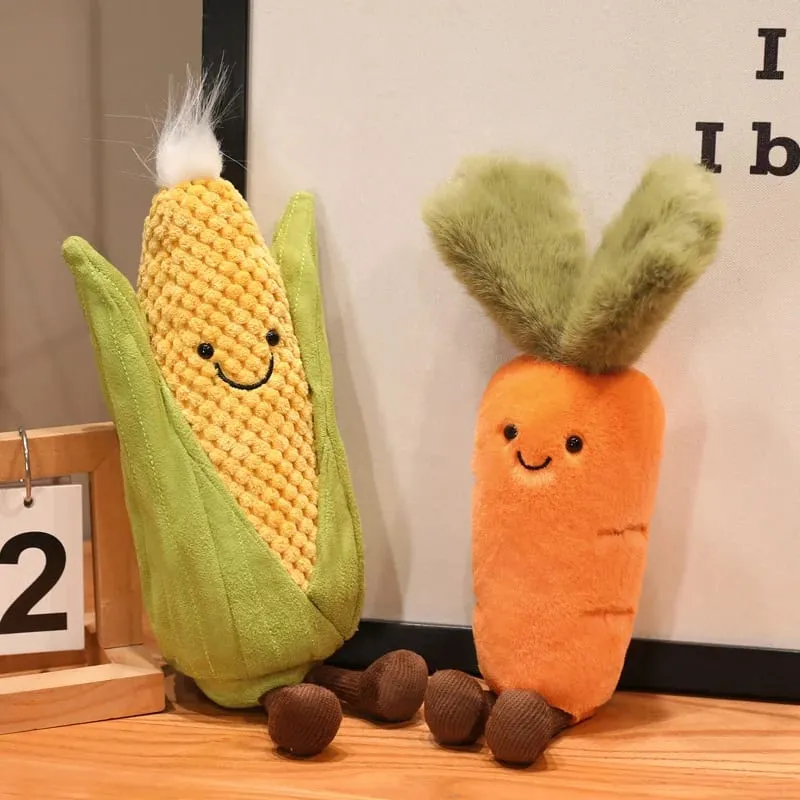 Stuffed Humanoid Vegetable Plush Pillow Smiling Corn Carrot Asparagus Doll with Legs Decor Prop Gift