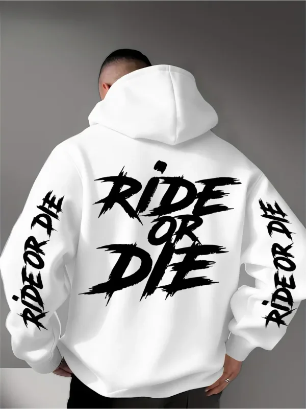 Men's Ride Or Die Graphic Hoodie Sweatshirt Oversized Streetwear Sportswear Pullover Casual Autumn Winter Hooded Top