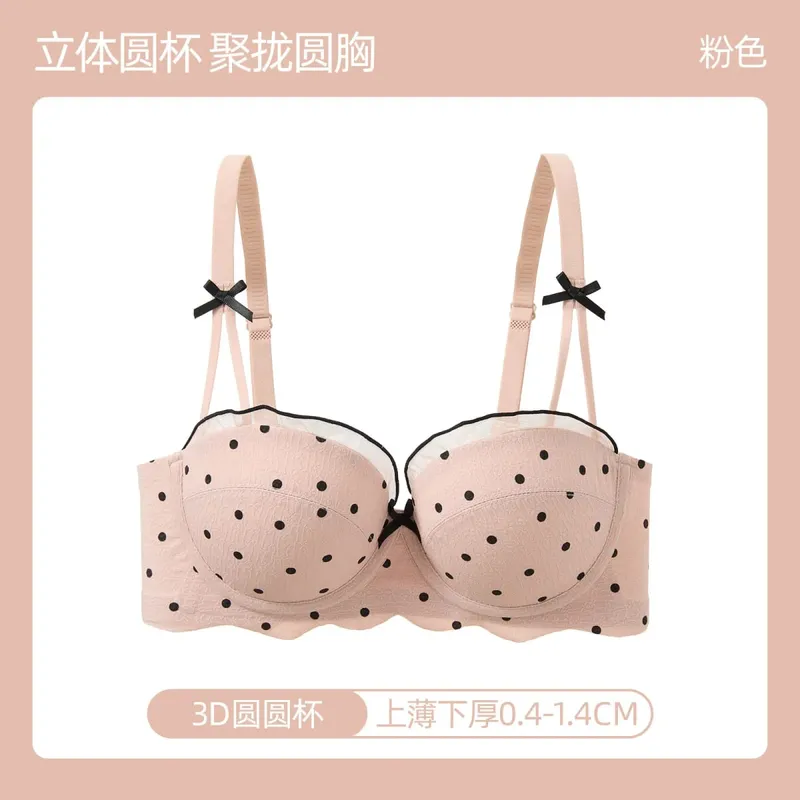 Ensemble Soutien-Gorge French Coquette à Pois Sans Armature Effet Push Up Pour Petite Poitrine Forme Pêche Confortable et Sexy