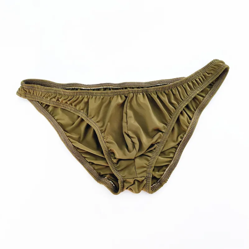 Solid Color Nylon Briefs Men Big Bulge Sexy Underwear Translucent Ice Silk Low Waist Bikini Panties U Convex Male Panties