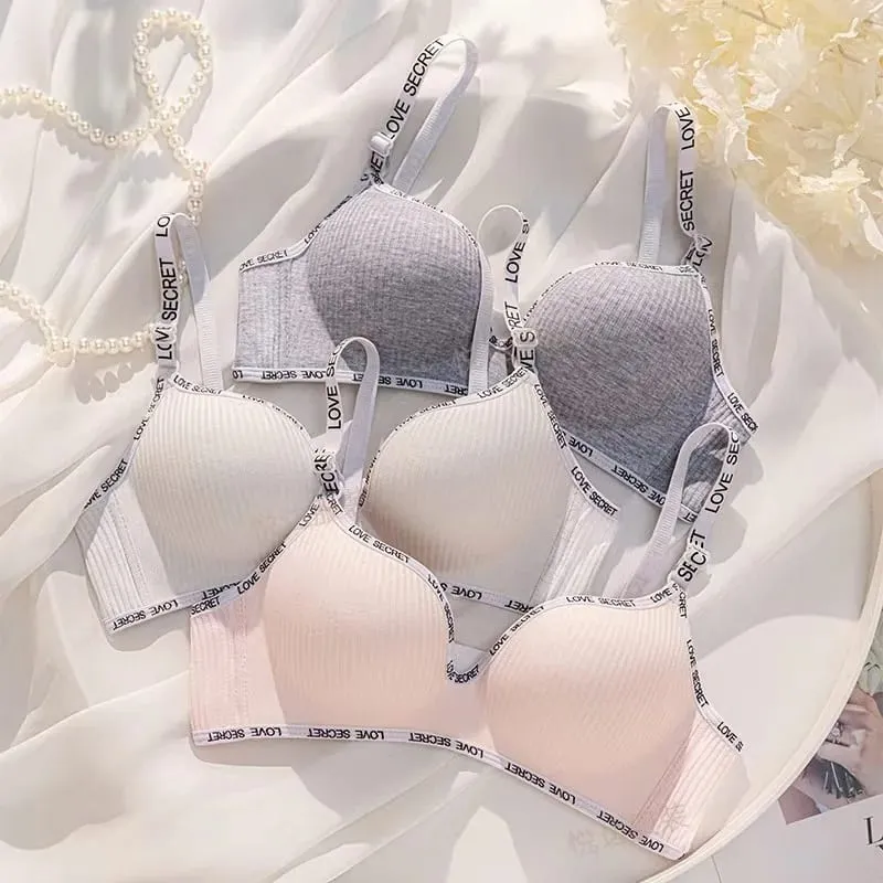 Sexy Alphabet Shoulder Strap Non-steel Ring Push Up Bra For Women Palm Cup Support Anti-sagging Breathable Lingerie