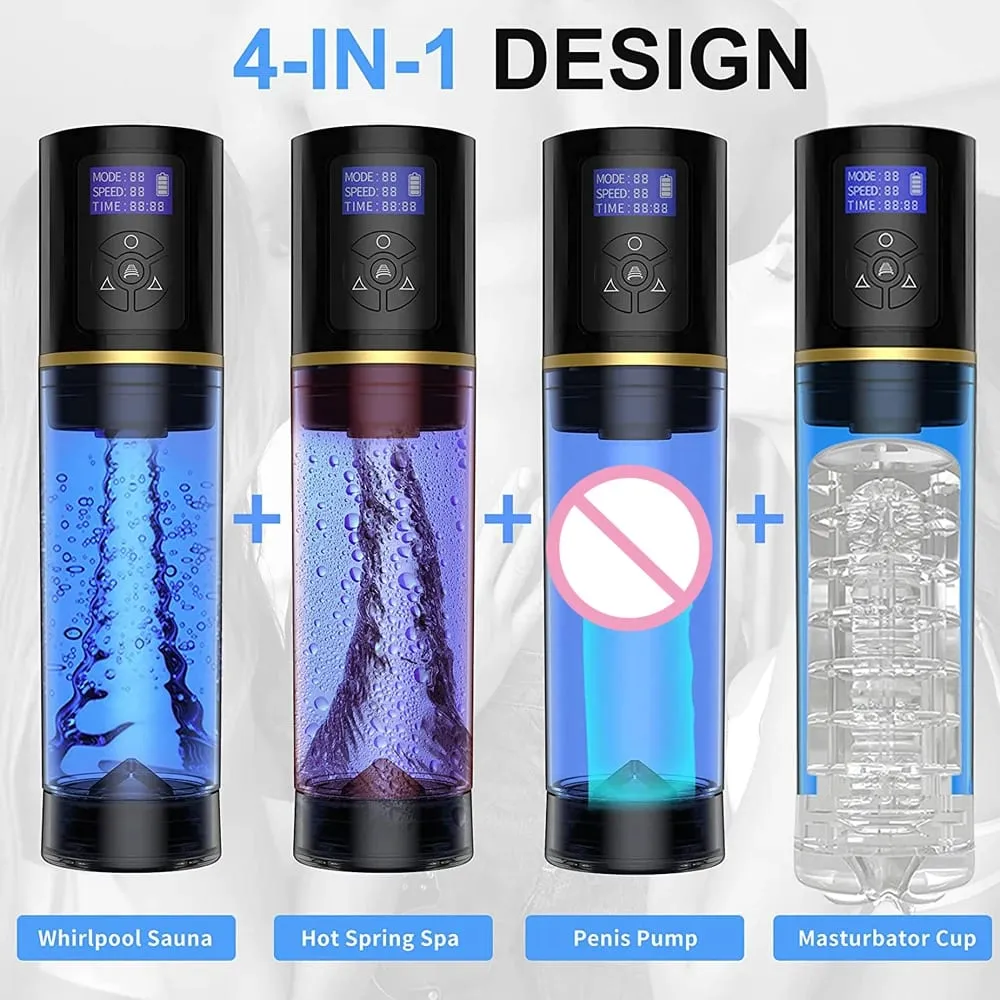 Electric Water Bath Penis Pump Male Masturbator Cup Penis Enlargement Vacuum Pump Erection Training Adult Sex Toys for Men 18+