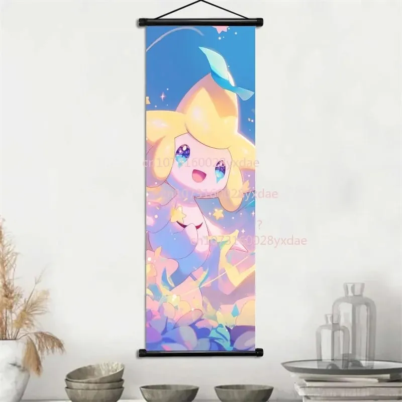 Classic Printed Pokemon Poster Cartoon Wall Artwork Gengar Squirtle Bulbasaur Pikachu Hanging Scroll Family Room Decoration