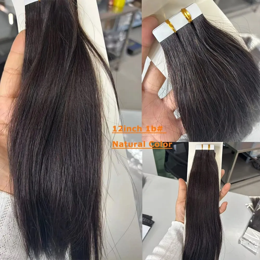 Doreen hair Tape in Hair Extensions 100% Real Human Hair Short 12" 14" 16" Cheap Stock for Sale Natural Color Grey hair In It