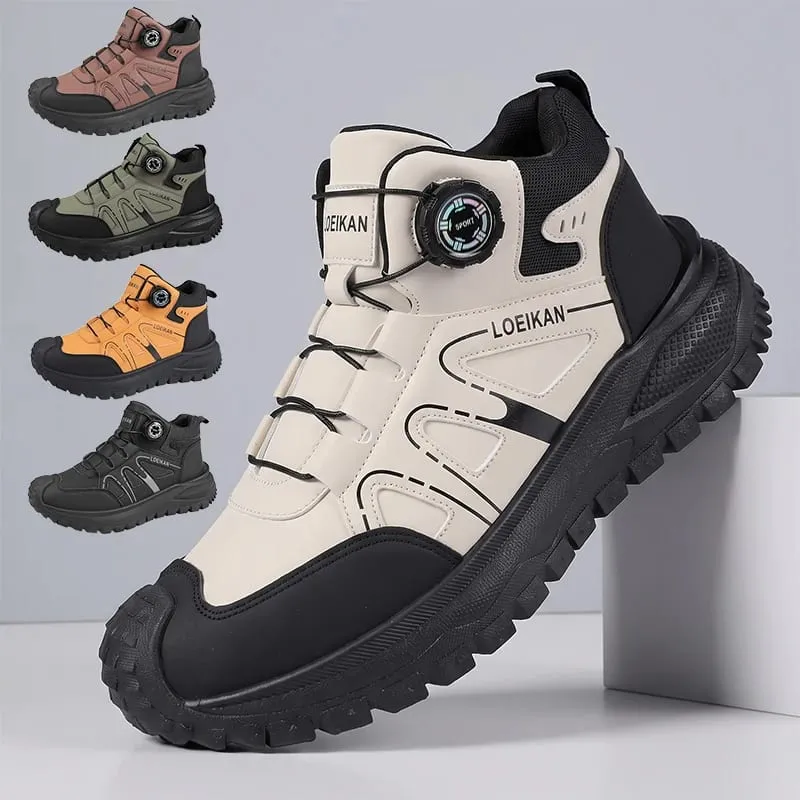 Unisex High‑top Casual Sneakers Rotary Buckle Slip‑on Thick Sole Fashion Daily Walking Shoes for Men Women