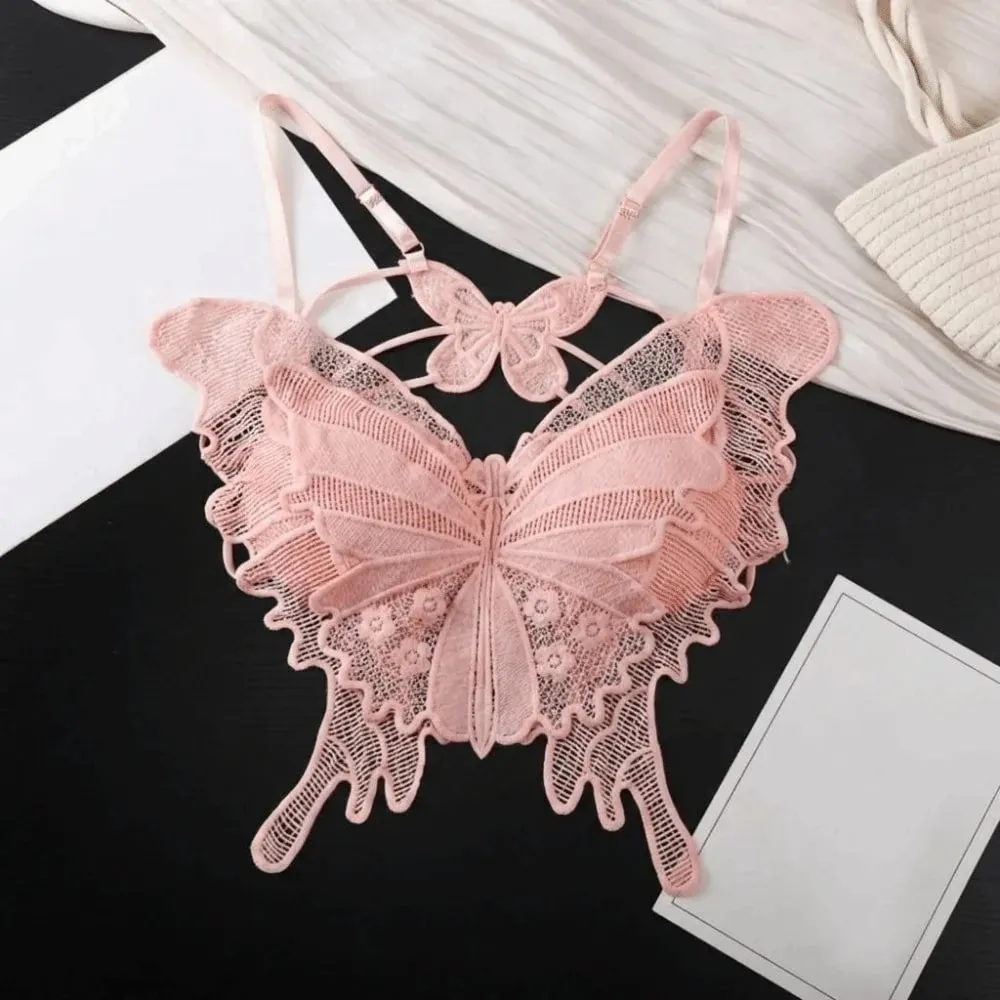 Fashion Backless Butterfly Bras Padded Slim Fit Lace Camisole Flower Korean Style Hollow-out Vest Tops Streetwear