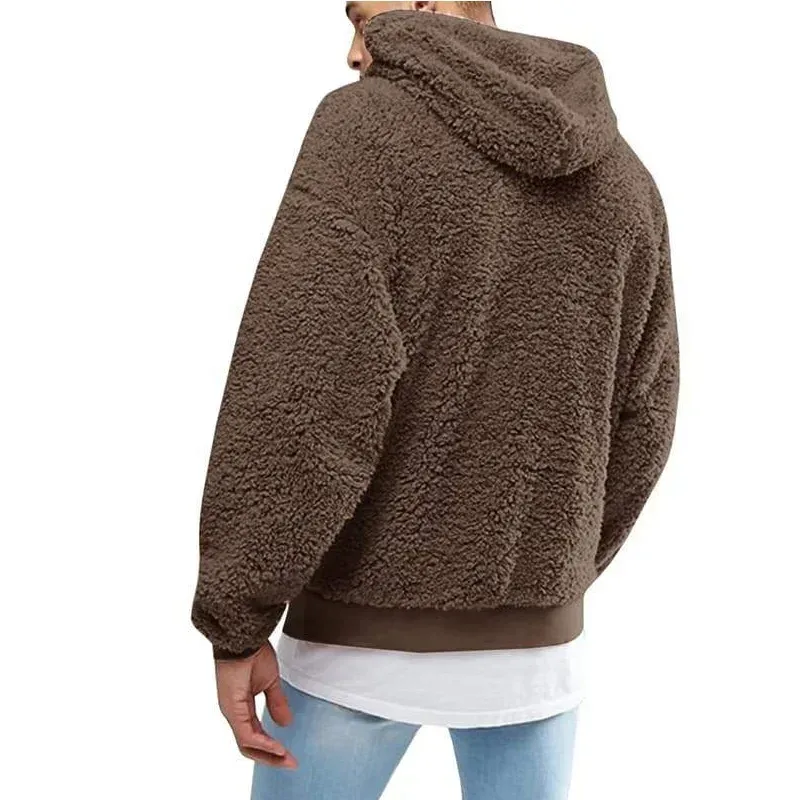 2026 Autumn Winter Men's Tops Plush Hooded Sweater Fashion Solid Warm Hoodies Y2K Streetwear in Hooded Sweatshirts Mens Clothes