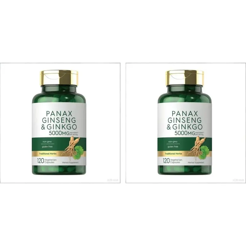 Panax Ginseng & Ginkgo Biloba 5000mg Equivalent with 95% Piperine Daily Energy Focus & Vitality Support 120 Vegetarian Capsules