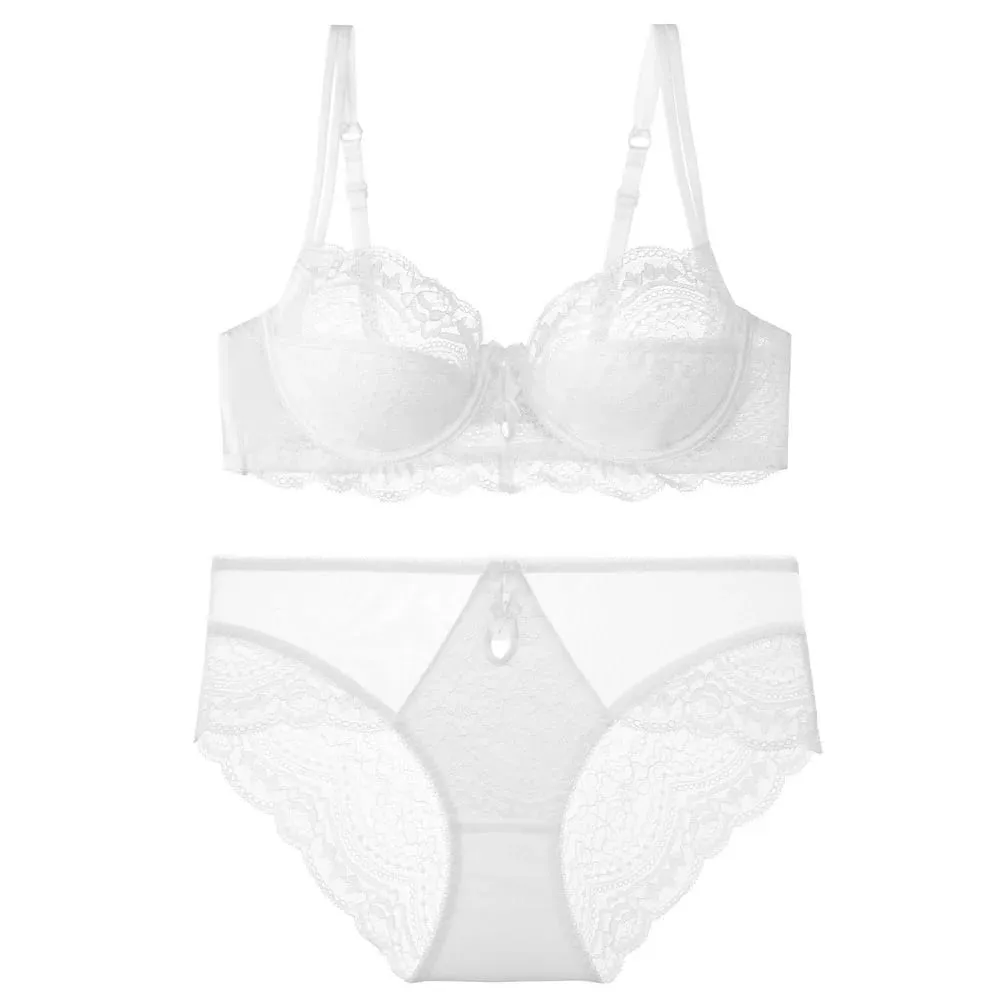 Women Sexy Red Lace Bra French Ultra Thin Minimizer Non Wired Breathable Brassiere Large Bust Reduce Underwear 32‑42