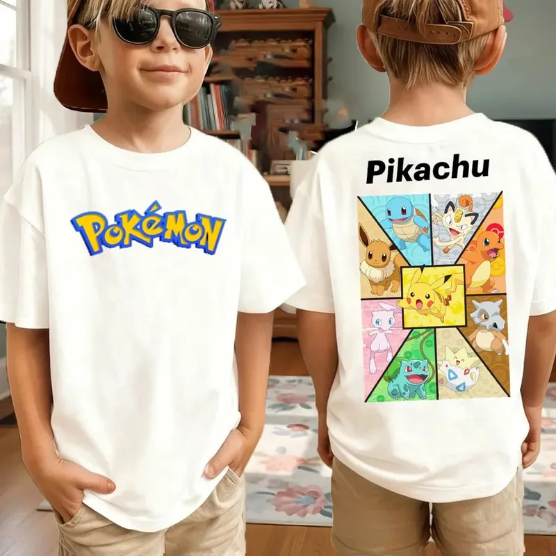 Summer Pokémon AnimeT-shirts Boys Pure Cotton Short-sleeved Top Casual Suitable for Both Boys and Girls Parent-child Outfits.