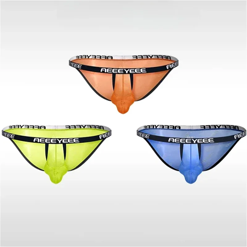 Sexy Mens Underwear Ice Silk U Convex Men Briefs Slit Thin Breathable Transparent Man Panties Low Waist Slip Homme Трусы Мужские
