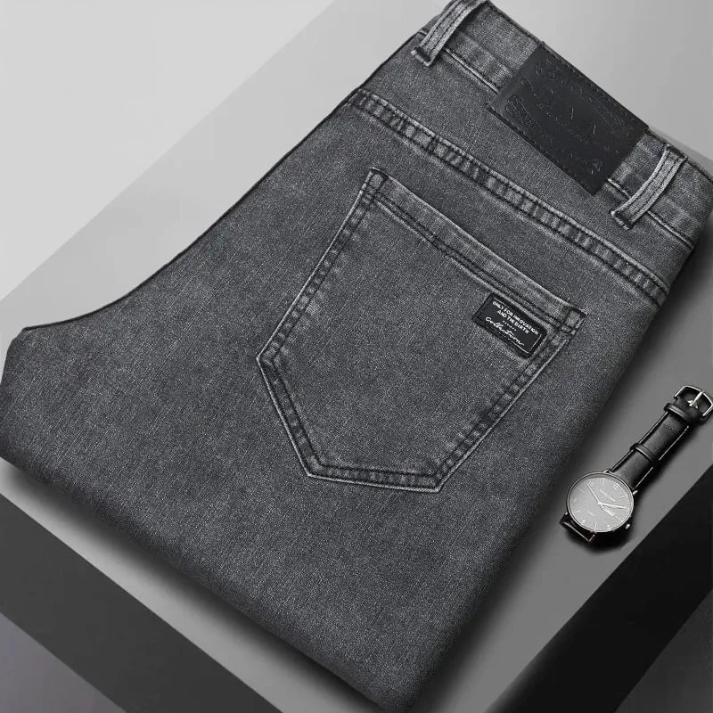 Men's New Stretch Straight Jeans Business Versatile Trendy Youth Casual Regular Long Pants for Spring Autumn Male Denim Trousers