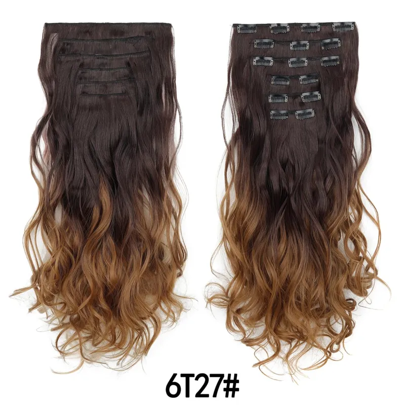 Clip In Hair Extensions 6pcs Full Head Long Wavy Curly Hairpieces Colorfull Synthetic Hair for Women’s Daily & Party Styling