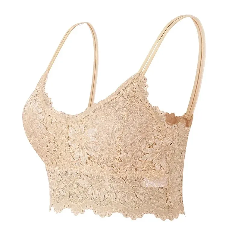 7 farbe Spitze Sexy Crop Top Frauen Gepolsterte Leibchen Bh Atmungsaktive Draht Freies Bralette Aushöhlen Schönheit Zurück Tank Weibliche unterwäsche