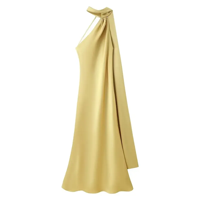 High Street Women Sexy Elegant Halter Long Dress Pambabae Fashion Backless Green Satin Party Maxi Vestidos
