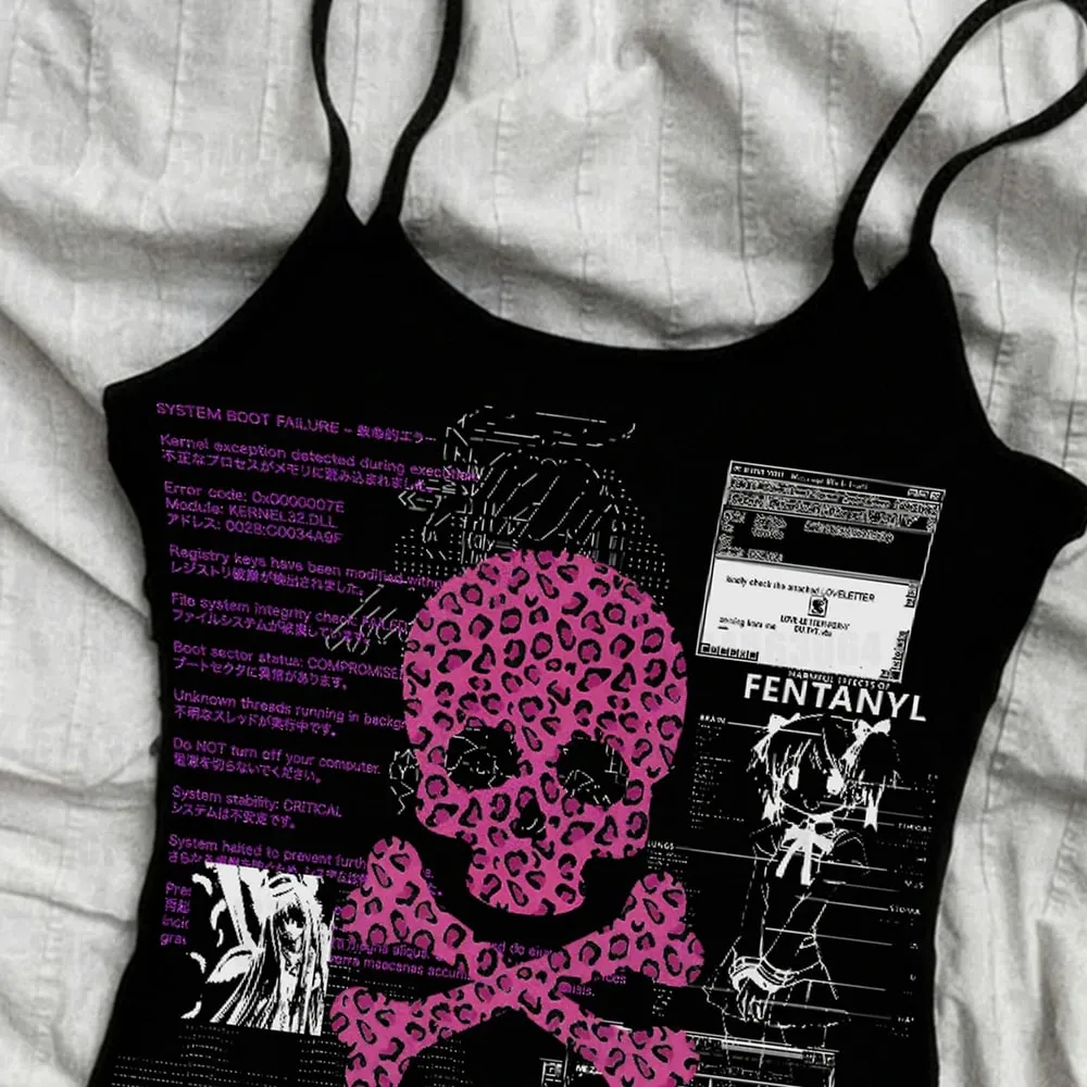Fashionable women's clothing emotional tank tops and camisoles Y2K style women's tops 90s retro women's short Harikuro tops