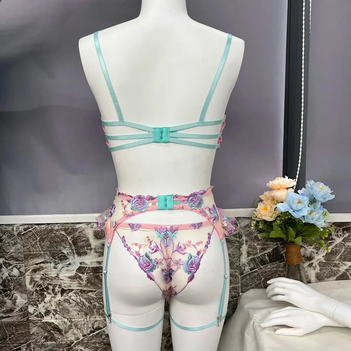 Sexy Fairy Lingerie Floral Transparent Underwear Ruffle Garter Intimate Delicate Underwear Beautiful See Through Outfits