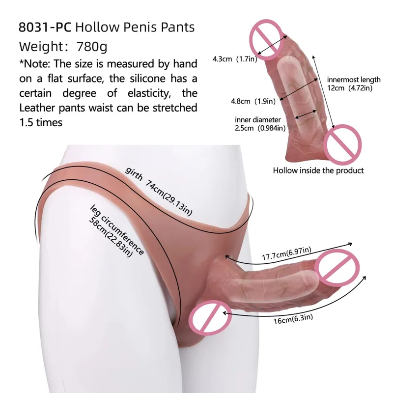 Strap-On Penis Sleeve Realistic Hollow Dildo Pants Silicone Male Dick Extender Lifelike Sex Toys For Men Adult Sexshop