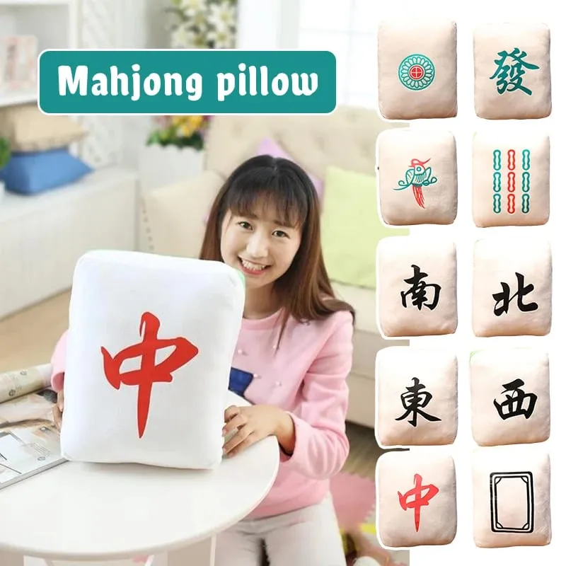 ใหม่ 1 PC Creative Mahjong หมอนจีน Plush ของเล่นรถเก้าอี้พนักพิง Mahjong ลูกเต๋าตลก Nap หมอนโซฟา Home Decor ของขวัญ