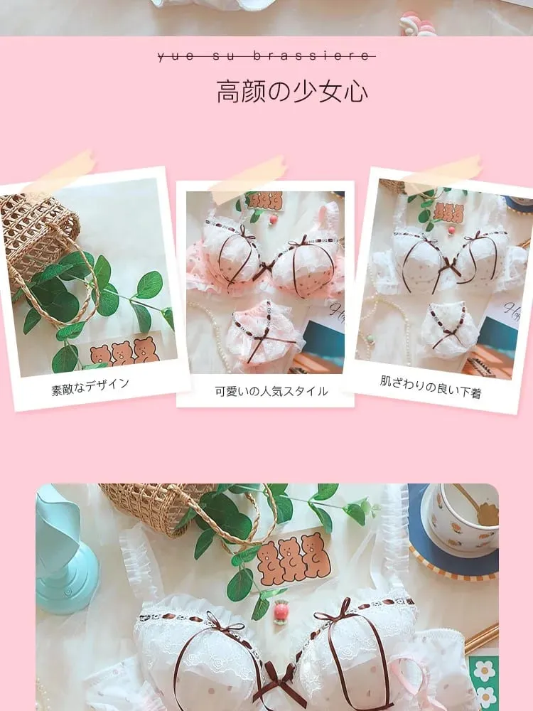 Kawaii Japanese Style Bra Set Underwired Lace Design Sweet & Sensual Look Light Push Up Support for Girls A/W Season Lingerie