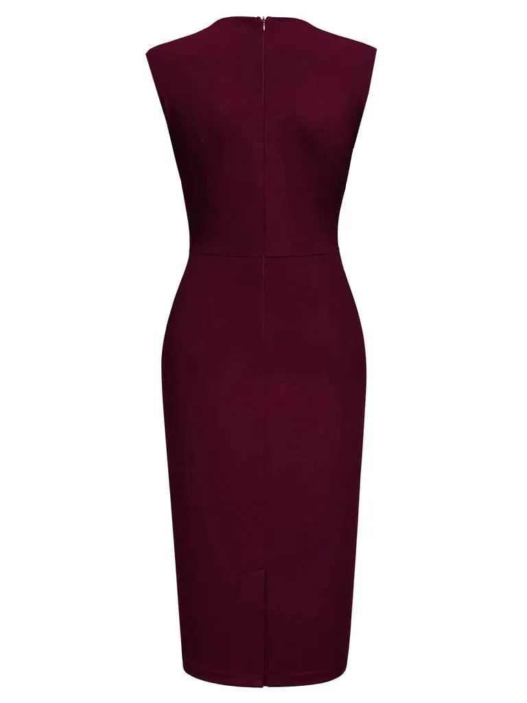 Women Elegant Square Neck Sleeveless Vintage Slim Work Office Cocktail Party Business Casual Sheath Bodycon Pencil Dress