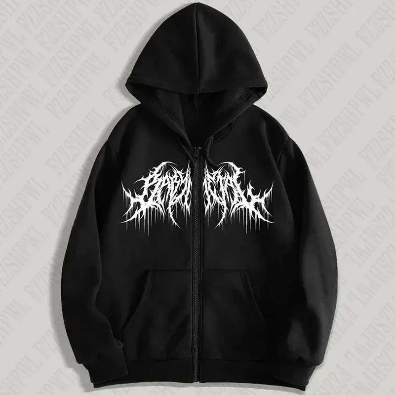 Y2K Zip-Up Hoodie Men Clothes with Graphic Prints Hip Hop Style Gothic 2025 Autumn Winter Keep Warm Long Sleeves Sweatshirt