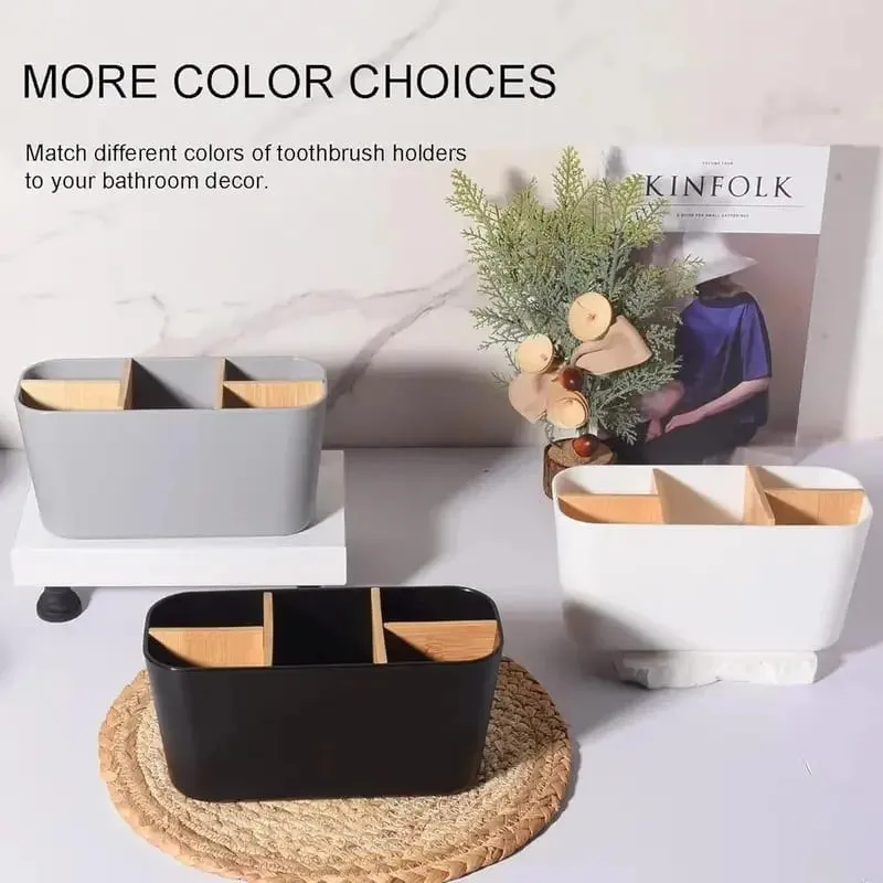 Makeup Brushes Holder with Bamboo 5 Slots Dividers Multipurpose Makeup Brush Comestic Tools Lipstick Desktop Storage Organizer