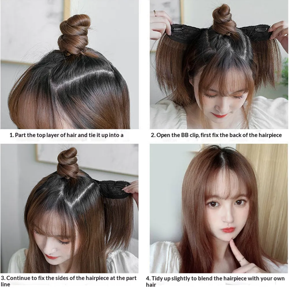 Uma peça clipe peruca invisível extensões de cabelo sintético tipo u curto extensão reta mulheres perucas meia peruca feminina