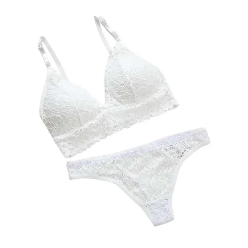 Underpants V Neck Lace Flower Bra Set Thong Solid Color Floral Panties Bra Kit T-Back Lingerie Lace Underwear Girls