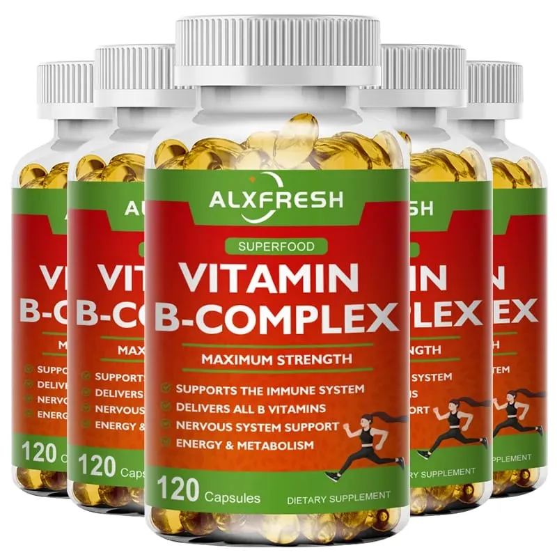 B-kompleks vitamintilskud (B12 B1 B2 B3 B5 B6 B9 folinsyre & biotin) til at lindre stress humør Immunsystemstøttekapsel