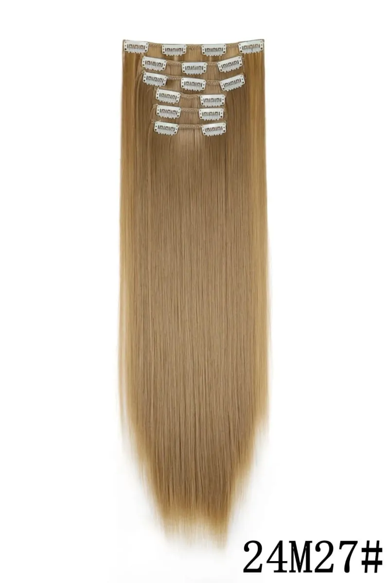 24Inch 16 Clips in Hair Extensions Long Straight Hairstyle Blonde Black Hairpieces Heat Resistant False Hair Daily Use Cosplay