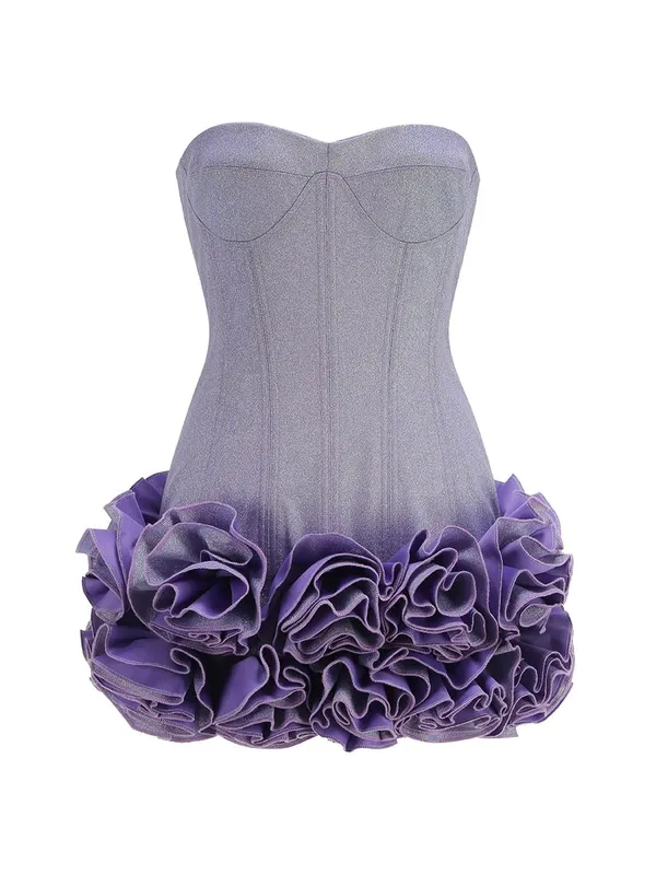 VC Weihnachtskleid, trägerlos, rückenfrei, rot, strukturiert, mit Blumen verziert, Minilänge, figurbetont, Promi-Party-Cocktailkleid