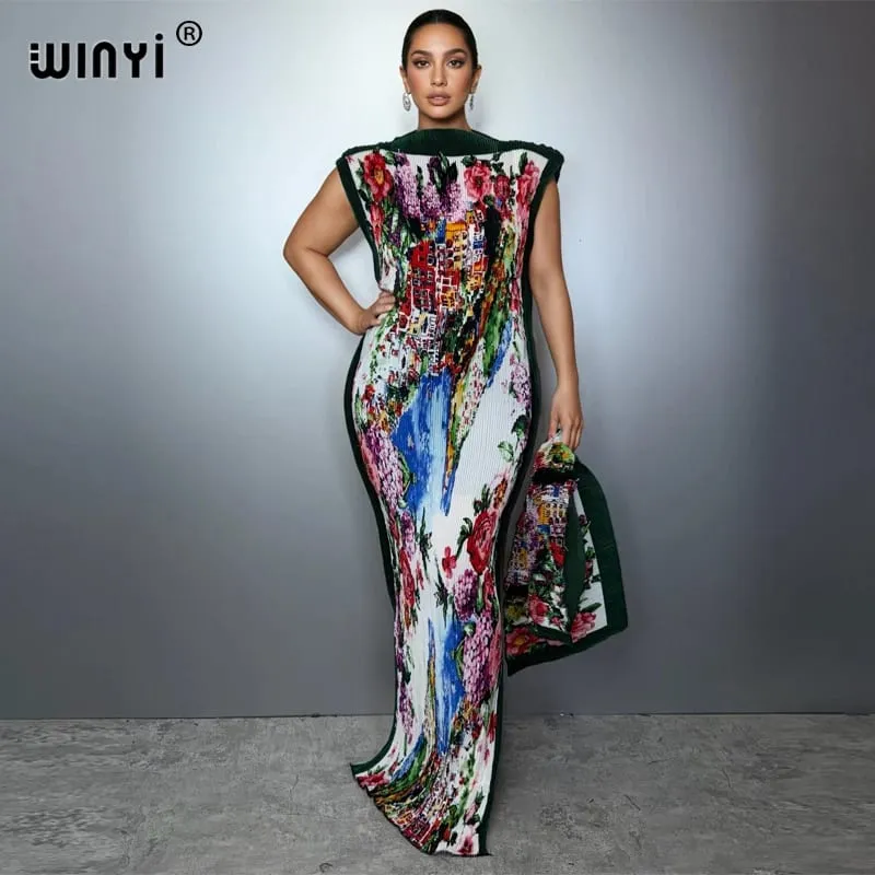 Pleated Elastic Slim Dress Women Crumple Design Pleated Luxury Abaya Muslim Party Dress Poncho for Women Beach Wear Kaftan