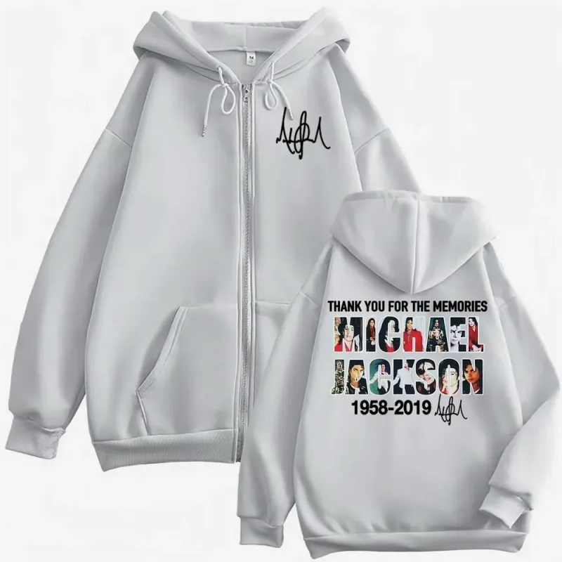 Michael Jackson Thank You for The Memories Zipper Hoodies Men Women Harajuku Fashion Sweatshirt Coats Oversized Zip Up Pullovers