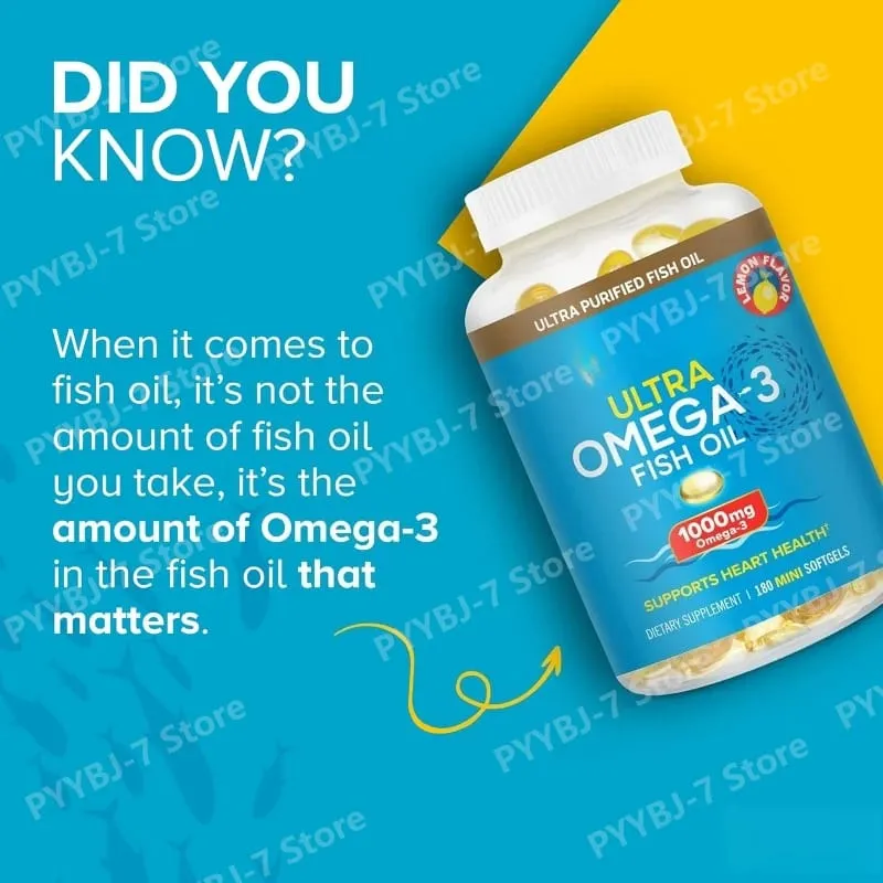 Fish Oil Omega 3 Mini Softgels 1000mg EPA + DHA Ultra Pure Supplements Heart Health Support Easy To Swallow Minis 180 Count