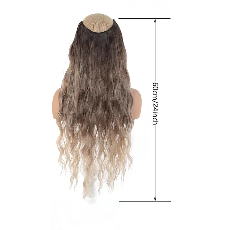 V Shape One Piece Ombre Water Wave Clip In Hair Extensions Synthetic Curly Hairpiece for Women