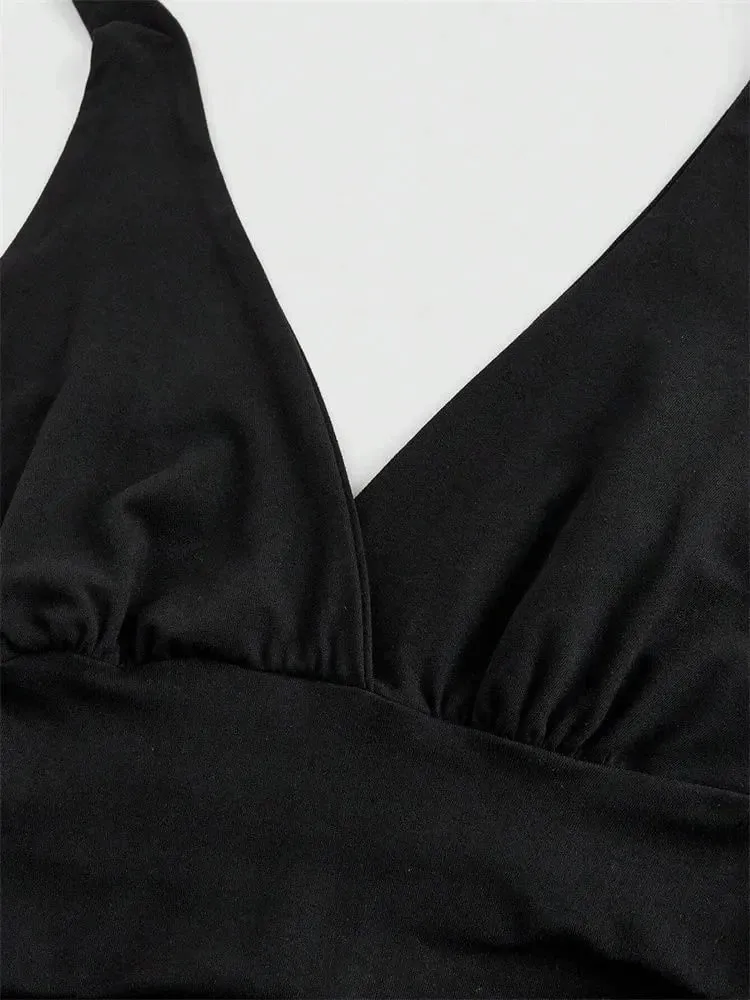 Solid V-hals Rygløs Halter Crop Top til Kvinder Sommer Sexet Y2K ærmeløs Ruched Top Streetwear