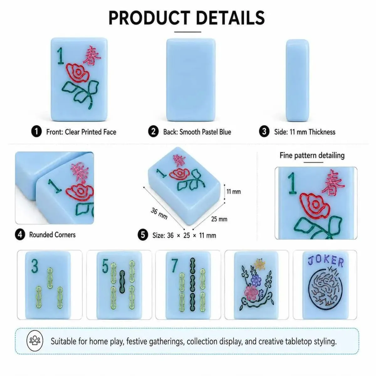 Classic Pastel Blue Mahjong Set American Style Acrylic Mah Jongg 160 Pieces Rounded Edge Table Game Christmas Gift