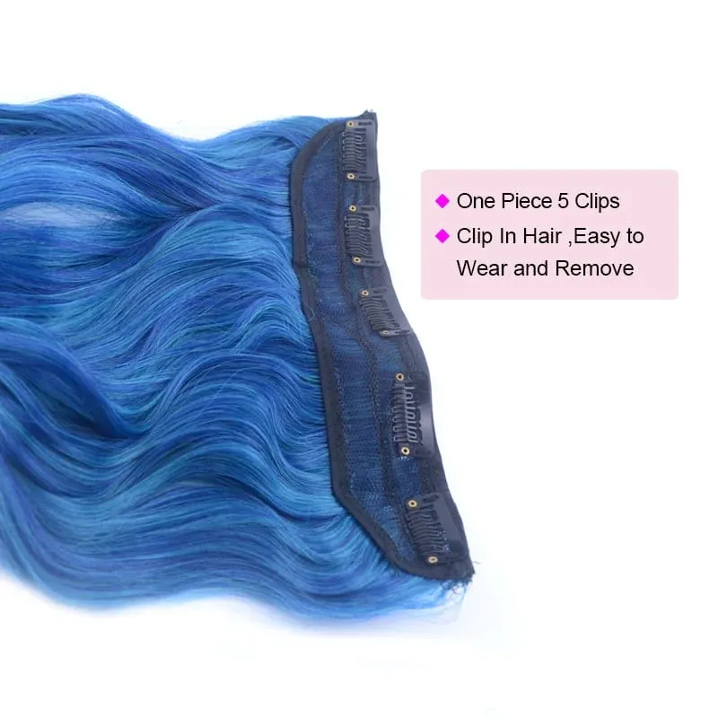 Jeedou One Piece 5 Clips Wavy Ombre Clip In Hair Extensions Long Water Wave Synthetic Curly Hair Piece Rainbow Colored Hair