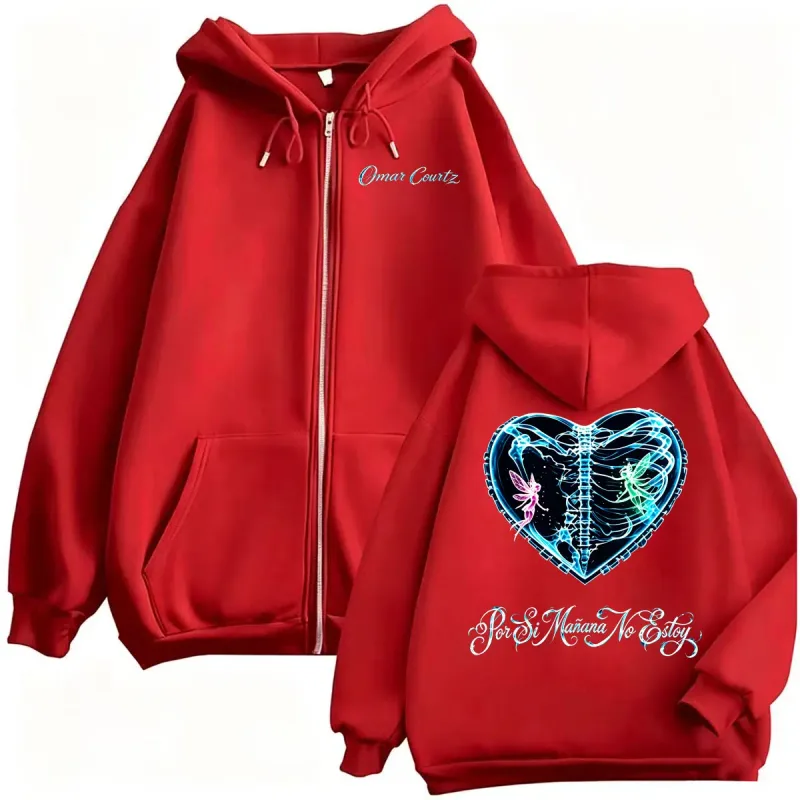 Omar Courtz Por Si Manana No Estoy Tour Print Zipper Hoodies Men Women Fashion Casual Hip Hop Sweatshirt Jacket Coats Streetwear