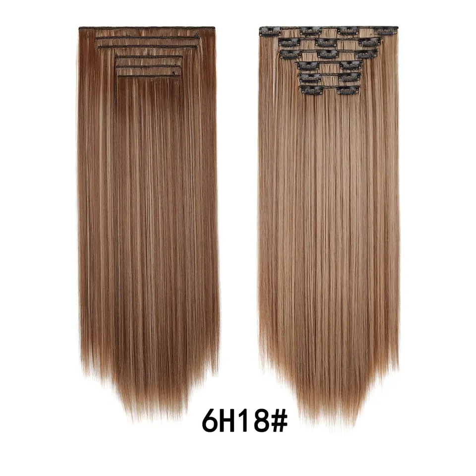 24Inch Clip in Hair Extensions Invisible Synthetic Extension 6PCS Long Straight Heat Resistant Clips on Hairpieces for Women
