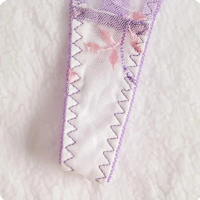 Purple Sexy Lingerie for Women Sets Lace Embroidery 2 Piece Underwear Set Sheer Mesh Bra and Panty Set with Underwire