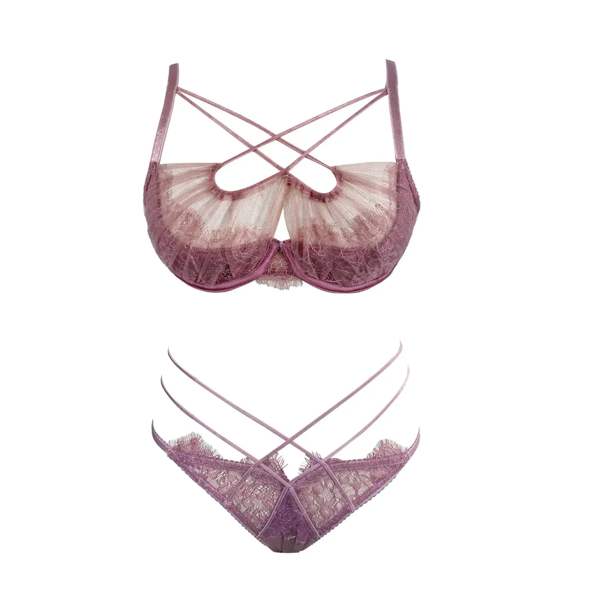 Ensemble de Lingerie d'été en dentelle brodée, cravate croisée, soutien-gorge Push Up en maille transparente, sous-vêtements confortables à porter au quotidien pour femmes, taille 32-38