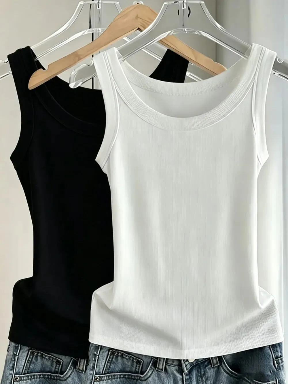 Y2K Ribbed Cotton Tank Tops Womens Summer Basic Slim O-Neck Sleeveless Casual Soft Breathable Vest Sporty Wear Daily Undershirt