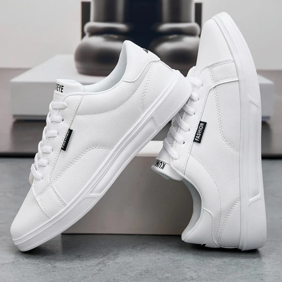 Män Skor Bekväma Fritidsskor För kvinnor Vitt läder Sneakers Lättvikt Promenad Platt Utomhus Sport Löpning Tennis Zapatillas — image 5