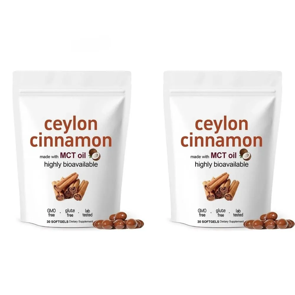 Ceylon Cinnamon 600mg 12-1 Extract Softgels 7200mg Equivalent MCT Oil Highly Bioavailable Daily Dietary Supplement 30 Softgels