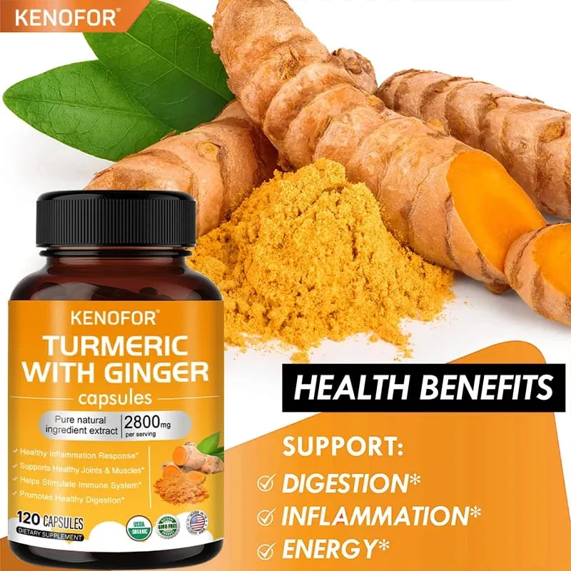 Turmeric Curcumin Capsules 1600mg with Ginger & MSM Antioxidant Support Joint Comfort Heart Cognitive & Digestive Wellness