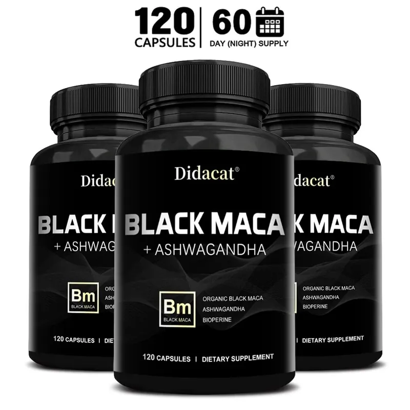 Organic Black Maca + Ashwagandha - High-concentration Black Maca Capsules for Men Supporting Strength Endurance and Vitality