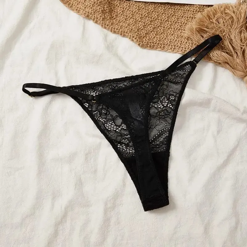 Sexy Lace 1/2 Cup Bra Set for Women Ultra-thin Lingerie French Black Brassiere and Thongs Sets Underwire Underwear